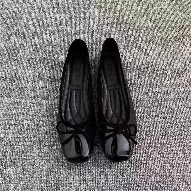 Women Ballet Flats Square Toe Bowknot Slip on Patent-Look Glossy Shoes Ladies Casual Office Everyday Walking Dress Footwear - view 2