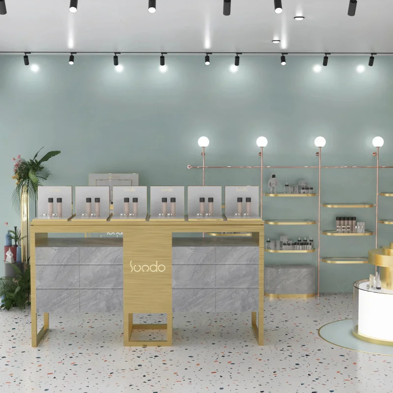 custom.SUNDO Deluxe BlackPerfume Display Cabinet Cosmetic Shop Shelves Design Metal Essential Oil Showcase