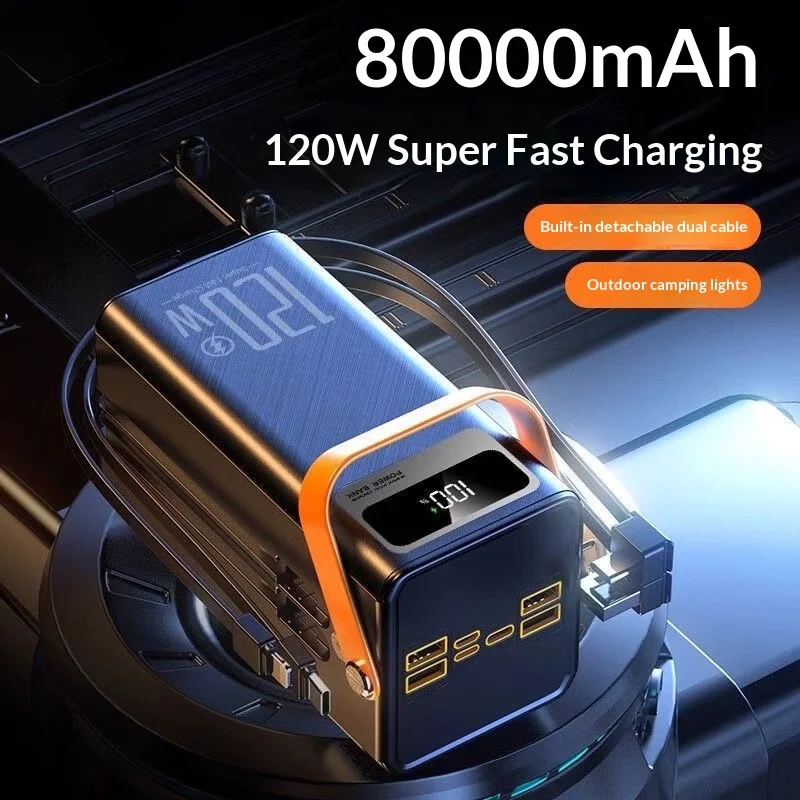 Super Large Capacity 160,000 MAh Plastic Power Bank Outdoor Type-C DC 22.5W Built-in Cable Portable Model DX205