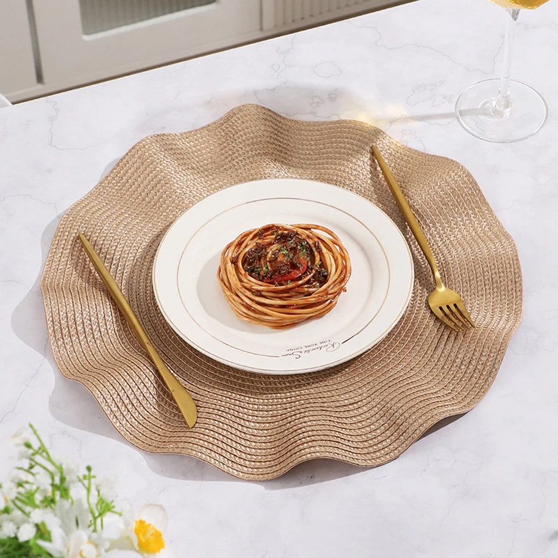 Round Braided Placemats Set Of 2 Place Mats Corrugated Edge For Dining Tables Woven Washable Non-Slip Table Mats 15 Inch