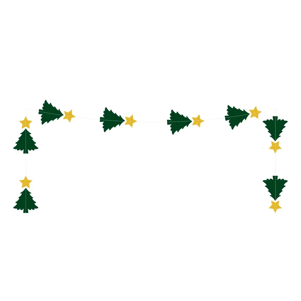 Green Christmas Tree Paper Flag 2M DIY Christmas Hanging Streamer Durable Reusable Hanging Backdrop Decor