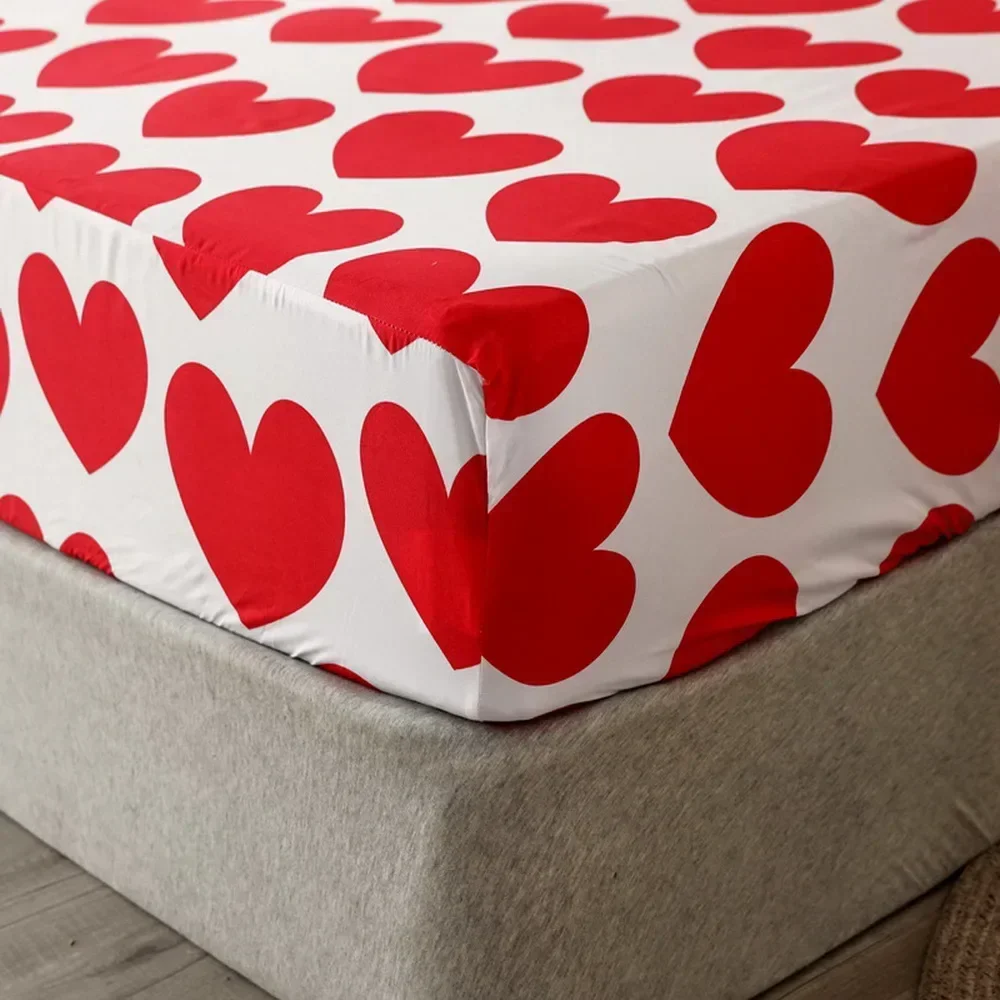 Red heart Summer Spring home mattress Round Fitted sheet linen cover Sábana,90*200*30cm,150*200*30cm,180*200*30,(no pillowcase)