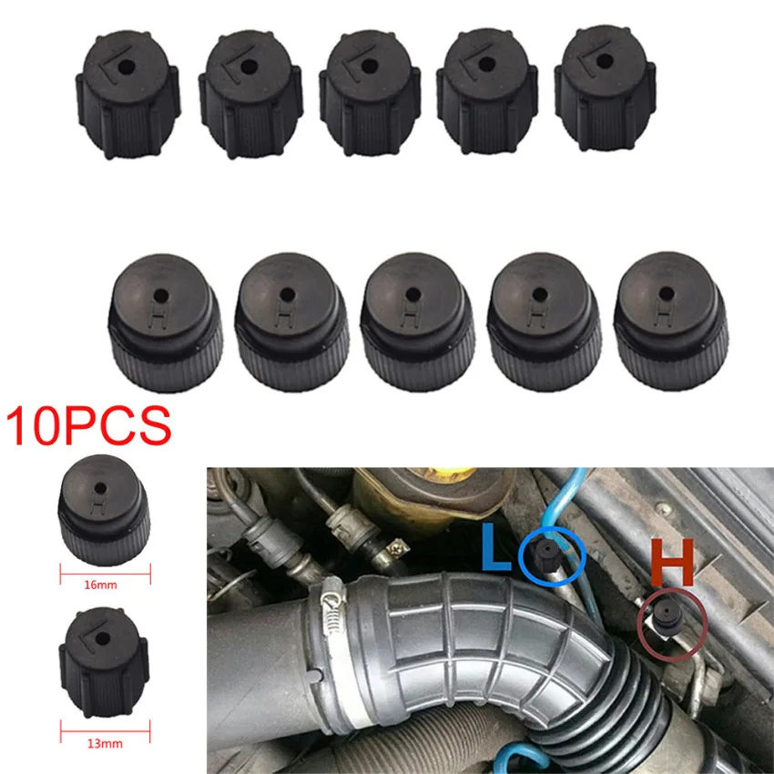 10pcs R134a 13mm 16mm Air Conditioning Service Charging Port Ac System Caps High Low Side Auto Air Conditioner Maintenance