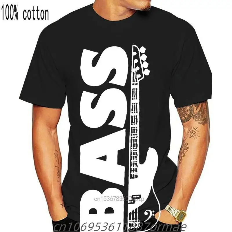 Kaus Pria Cetak Kustom Leher-o Katun 100% Kaus Wanita T-Shirt Setengah Bass Gitar dan Kata Bass