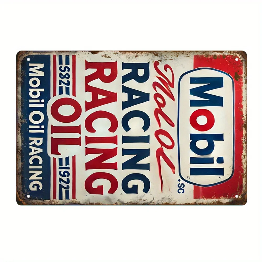 A  Metal Tin Sign Featuring Vintage Oil Round Logo, Measuring , Designed for Wall Decoration, Suitable Garages, Bars