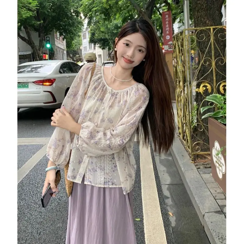 النمط الصيني ربيع الخريف مطبوعة قميص أنيق الأرجواني بيبي دول بأكمام طويلة ملابس الصين بلايز سترة امرأة بلوزة الحديثة #4