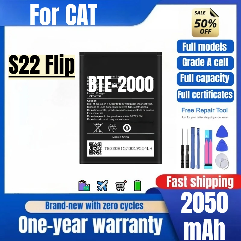 BTE-2000 for CAT S22 Flip Phone Battery 0 Cycle High Quality High Capacity Battery Replacement Bateria Grade A Cell with Tools