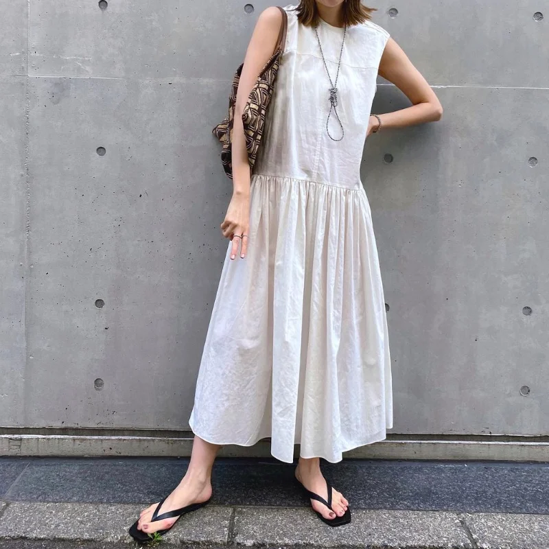 Neploe Loose Slim Fit Casual Long Dresses 2024 Summer New Commuter Vintage Robe Femme Japanese Crumple Sleeveless Art Vestidos