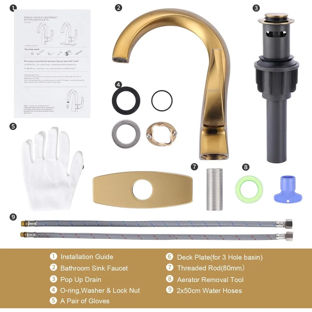فتحة الحوض: 1.3 بوصة - 1.77 بوصة (مثقاب إذا لزم الأمر). Ht: 12.2 بوصة/7.48 بوصة، صنبور Ht: 8.46 بوصة/4.3 بوصة، الطول: 6.88 بوصة. نحاس، ذهبي، ساخن/بارد، 2 خط #6