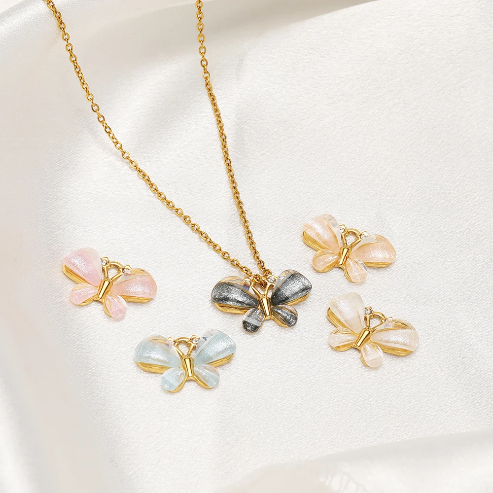 3 قطعة الفولاذ المقاوم للصدأ البطانة الزركون فراشة Charms قلادة قلادة DIY بها بنفسك أقراط رائعة صنع المجوهرات النتائج بالجملة