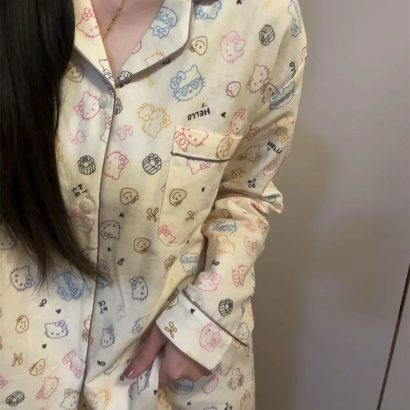 

Sanrio Hello Kitty женские пижамные комплекты для сна Kawaii мультфильм весна осень брюки с длинными рукавами одежда для сна тонкий стиль домашняя одежда