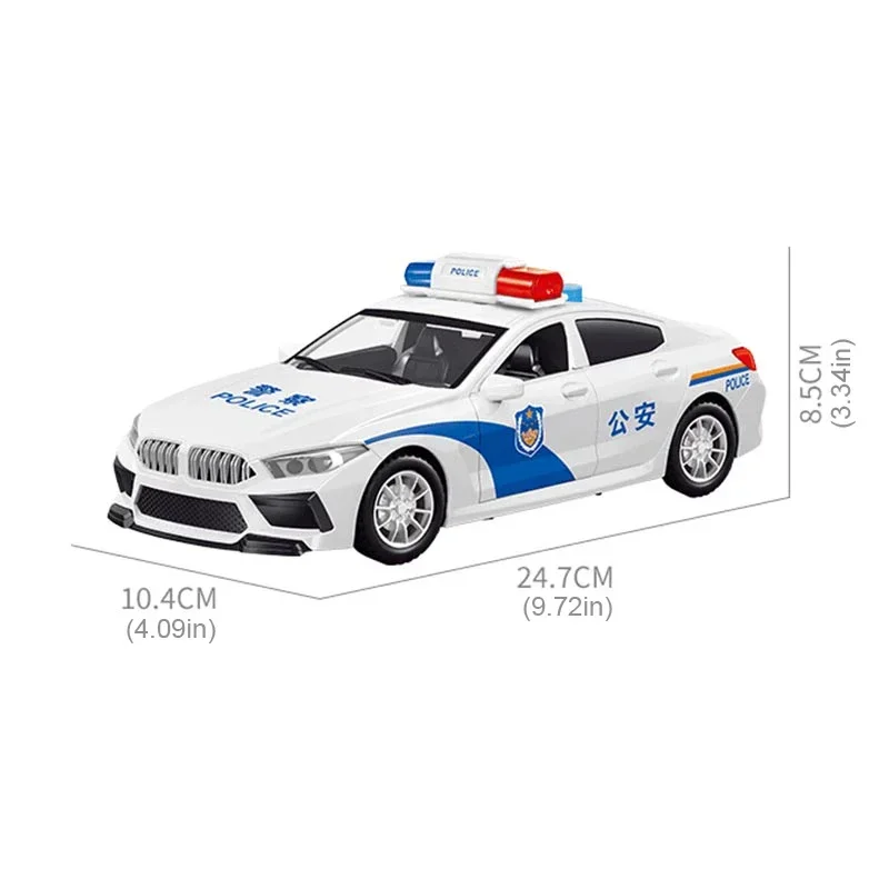 Modello di autobus della polizia per bambini, porta aperta, autobus della polizia simulato, auto inerziale con suono leggero, veicolo di guida per bambini, regalo di Natale