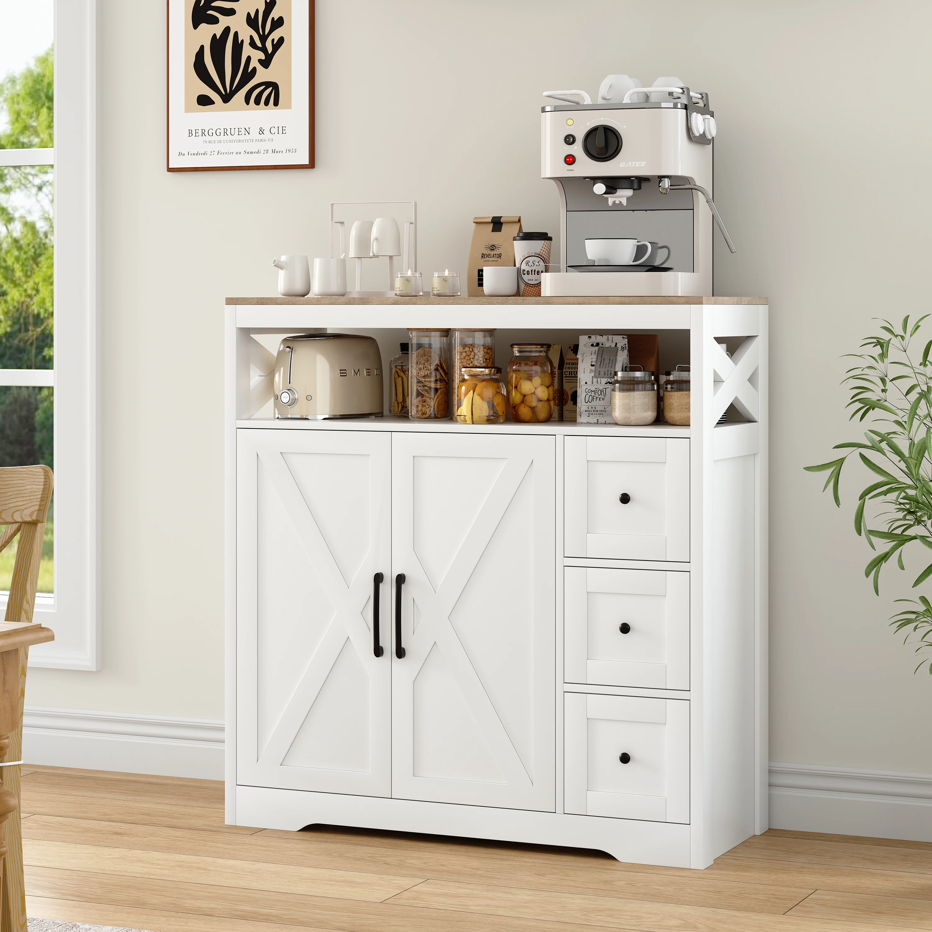 Fangange Küchenschrank Sideboard mit Türen, Buffet-Schrank, Kommode, freistehender Kleiderschrank, Highborad Sideboard