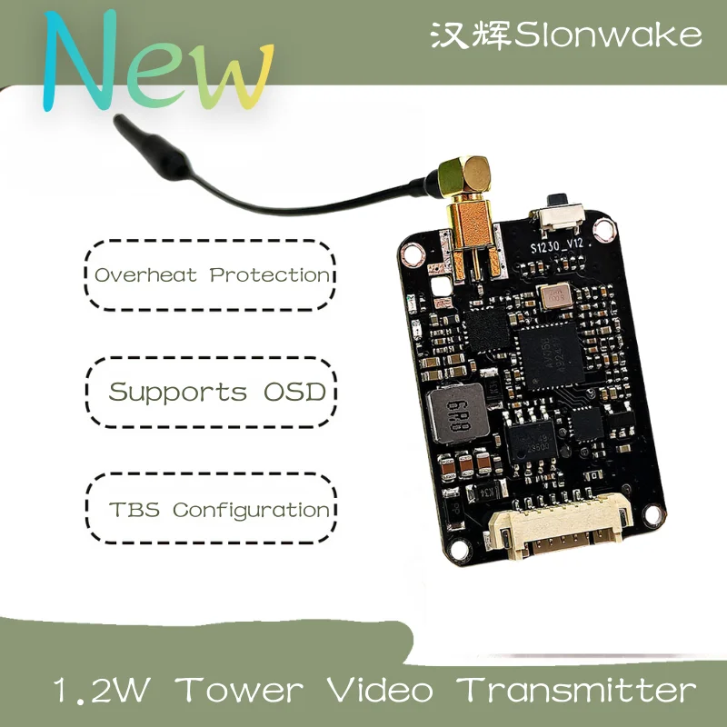 New Slonwake 1.2W Tower FPV Video Transmitter with OSD/TBS Configuration, Overheat Protection, 7-36V Input,