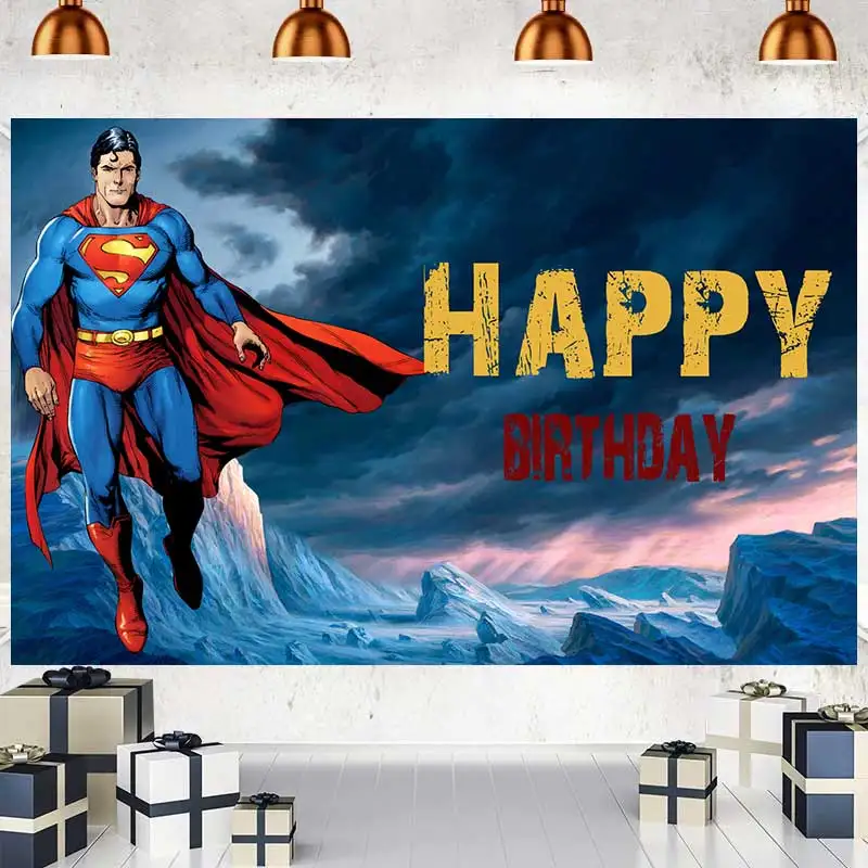

DC Studios Background Boy Birthday Party Decoration Superman Banner Vinyl Background Cloth Baby Shower