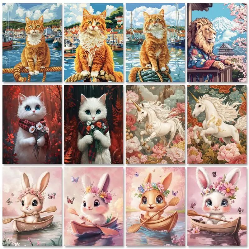 

RUOPOTY Rabbit and Cat Paint By Numbers Wall Art Picture Picture On Numbers Animal Craft Supplies For Adults Paintings On Number