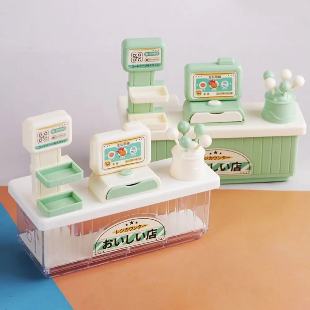 ลงทะเบียนเงินสด Dollhouse Miniature แคชเชียร์ Lollipop Snack Rack นํากลับมาใช้ใหม่ Mini แคชเชียร์เคาน์เตอร์ของเล่นจําลอง Checkout