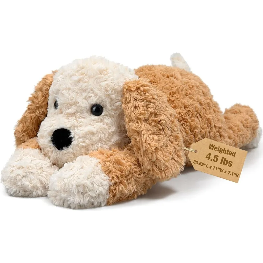 

24 Weighted Sitting Laying Dog Plush Toy Pillow for Adults 4.5lbs Soft Fleece Puppy Plushie with Removable Fill Bag Calming Com