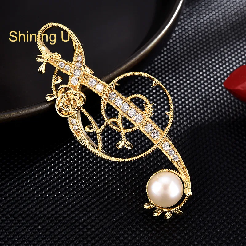 

Shining U Freshwater Pearl Musical Note Brooch for Women Men Fashion Accessory Gift