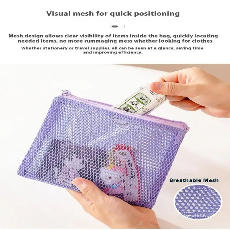 1개 지퍼 메쉬 보관 가방 초강력 내구성 투명 컬러 메이크업 파우치 동전 가방