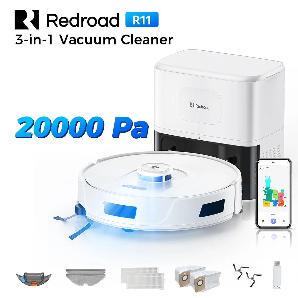 Robot aspirateur et laveur Redroad (R11) LiDAR, aspiration de 20000 Pa, capacité de 90 jours, vidage automatique, cartographie multi-étages, contrôle par application