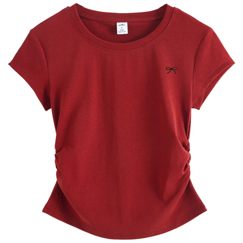 قصيرة الأكمام الجولة الرقبة المرأة تي شيرت الصيف المرأة قاعدة قميص نصف كم عادية بلون المرأة تي شيرت #5