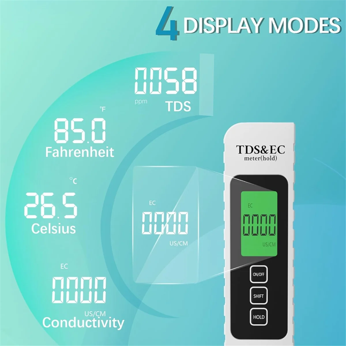 ABNJ 4-in-1 Water Quality Tester - TDS, EC, Temp Meter 0-9999 Ppm Upgraded for Drinking Water Various Water Sources