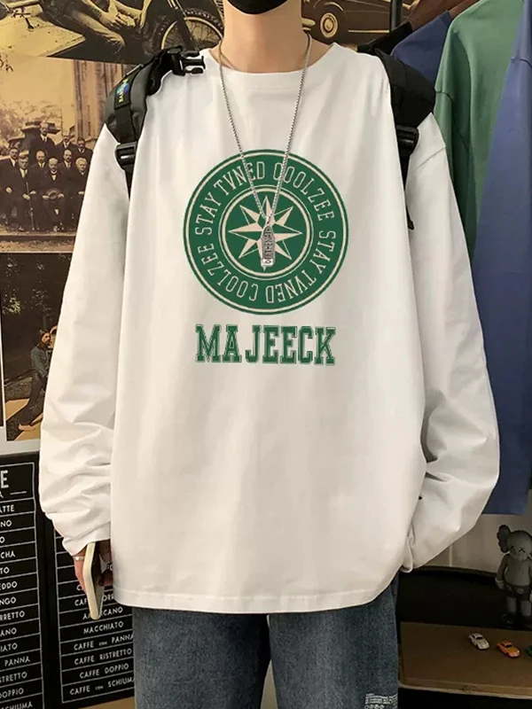 

Модная мужская хлопковая футболка большого размера, повседневная, с принтом, для ношения под одеждой, свободного кроя, молодежная, с длинным рукавом, круглым вырезом