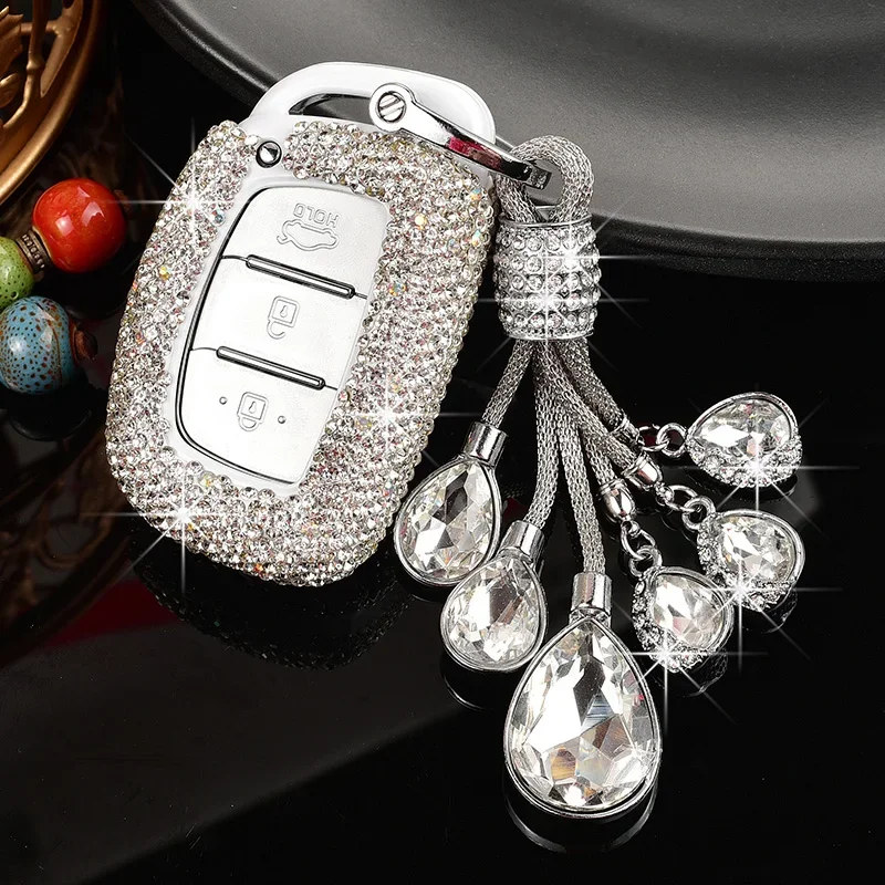 

Fashion Sparkling Diamond For Car Key Cover Hyundai Tucson Santa Rena Sonata Elantra Creta Ix35 Ix45 I10 I30 I40 IX25 Accessorie