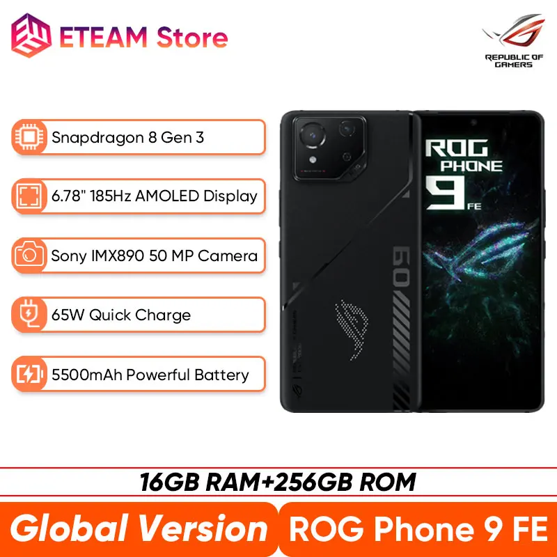 ROG Phone 9 FE 5G Gaming Phone Snapdragon 8 Gen 3 6.78'' 185Hz E-Sports LTPO AMOLED Screen Sony 50MP Camera 5800mAh Battery IP68