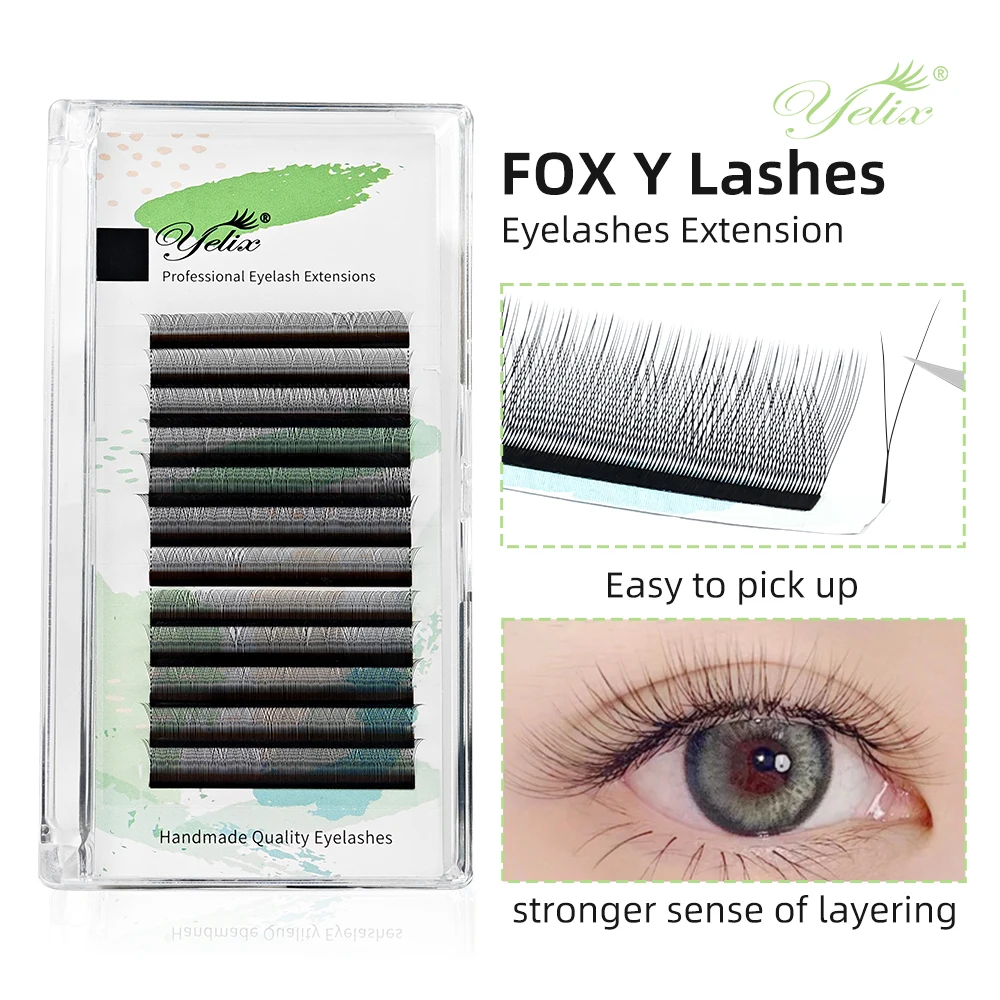 Yelix Fox Y Cat Eye Eyelash Extensions Wispy Fluffy Volume False Lashes Premade Lash Clusters Soft Curly Easy Graft Professional