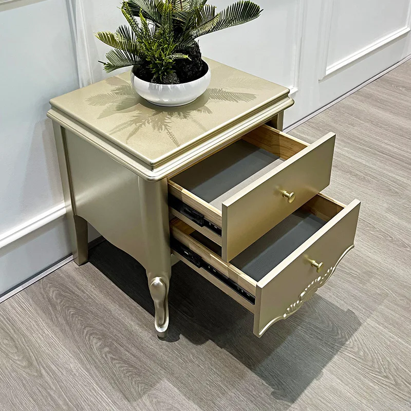 

Champagne Gold Nightstand - Luxe Solid Wood Bedside Cabinet with Storage, Modern Bedroom Organizer