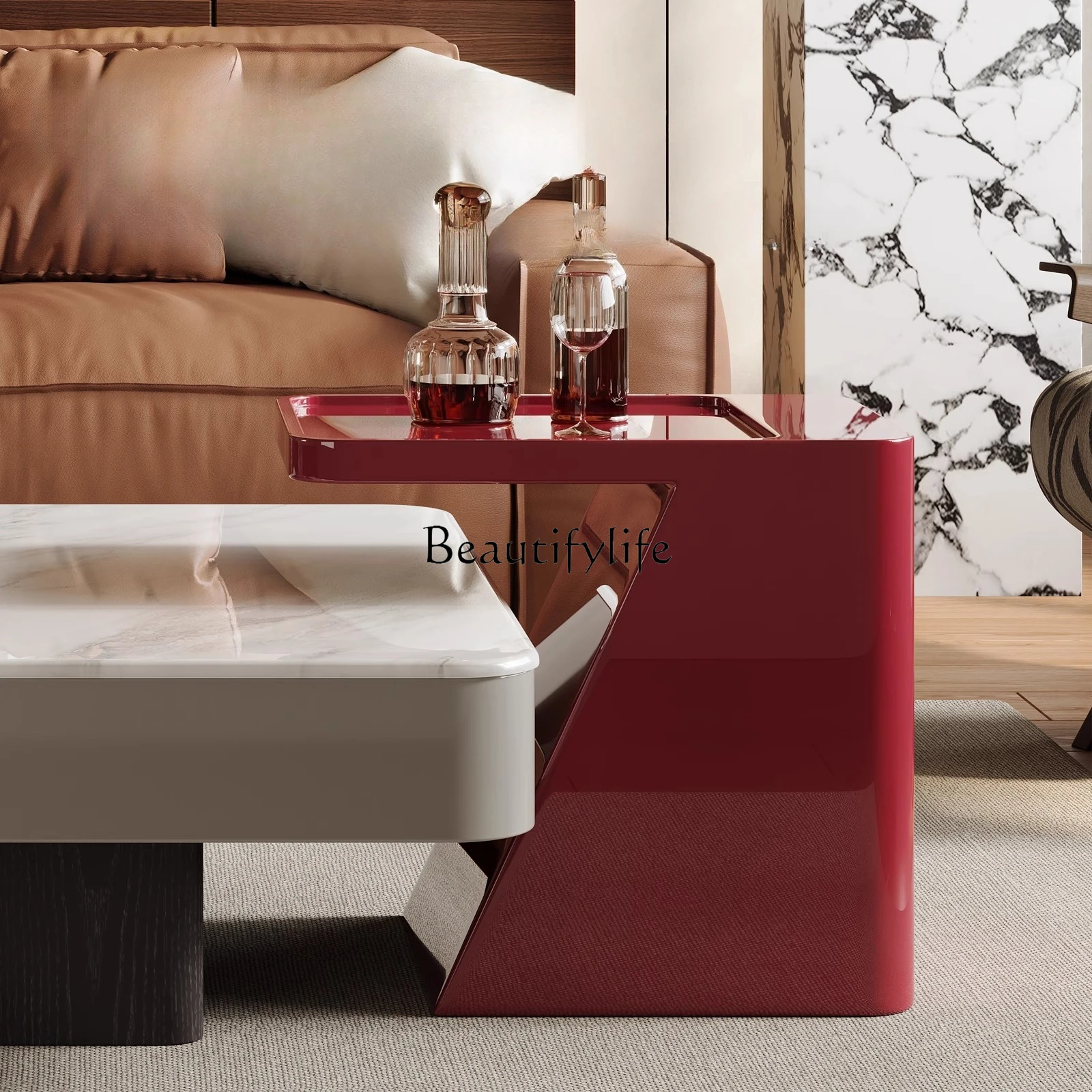 Medieval style marble coffee table living room household small lift Italian minimalist square simple modern