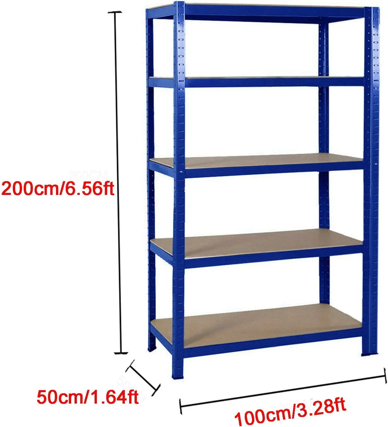 Zwaar uitgevoerde rek, metalen frame, 5x MDF-planken, in hoogte verstelbaar, garageplank voor garageopslag, blauw