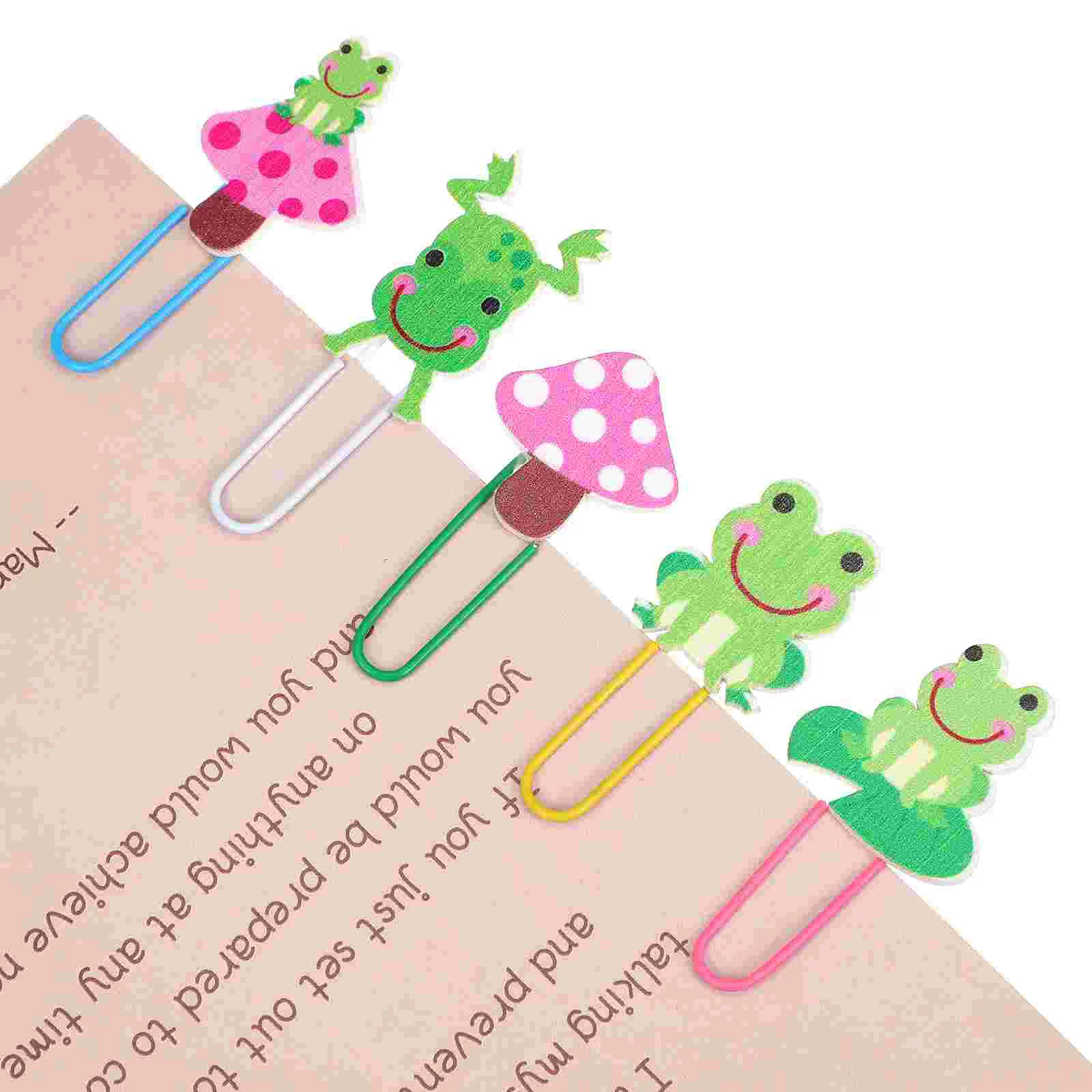 5 Pcs Colorful Paper Clips Bookmark Cartoon Wooden School Supplies Bamboo Office Lotus Leaf