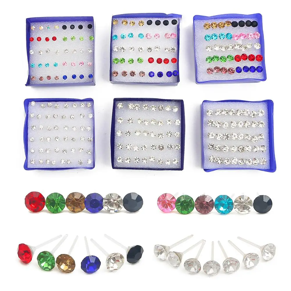 20 Pair/Set Women Girl Rhinestone Crystal Ear Stud Earrings Party Elegant Simple Daily Wear Earring Jewelry Gift 2.5 3 4 5mm