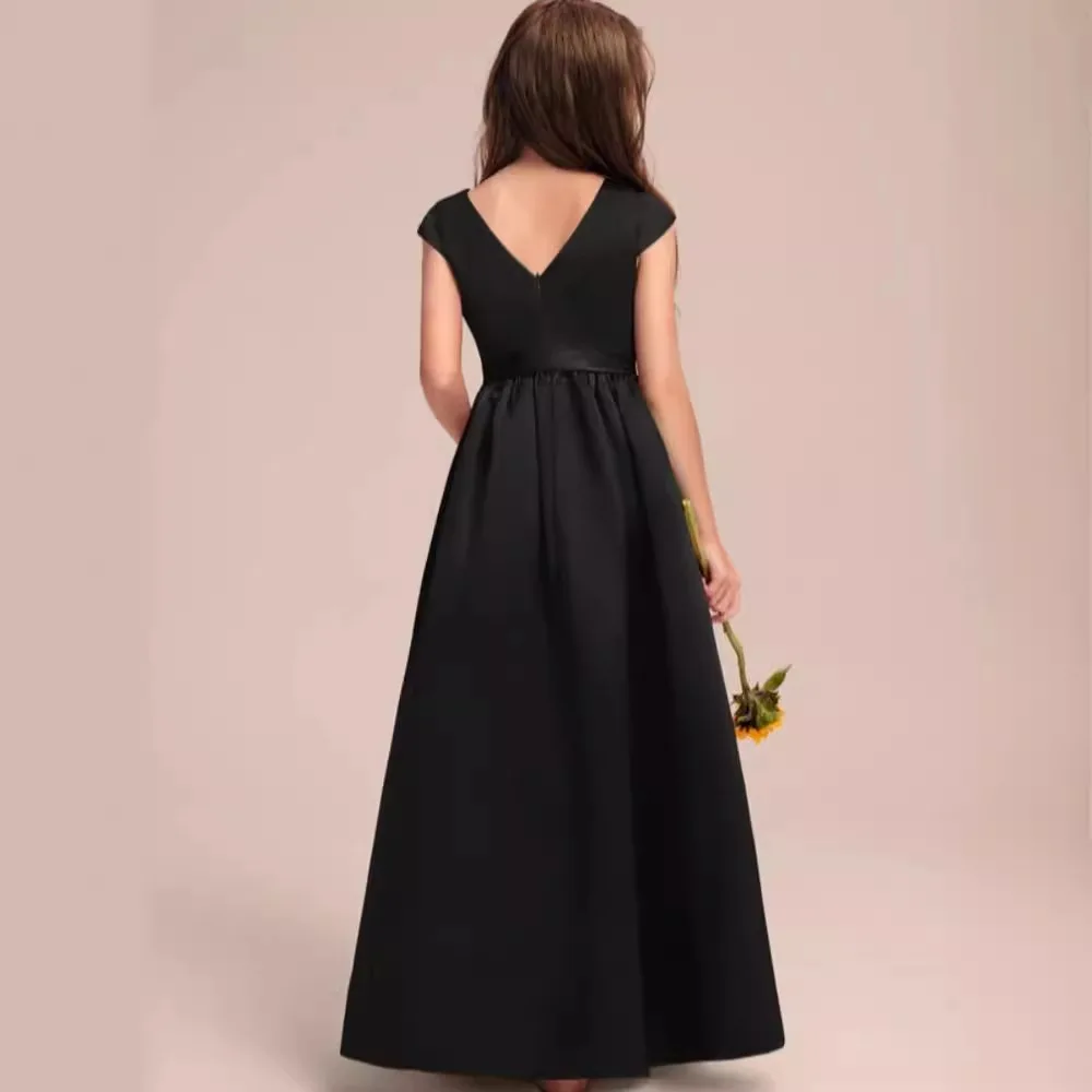 Girls Black Sleeveless Long Dress for Concert and Performance Elegant Piano Violin Gown Kids Formal Evening Dresses for Recitals