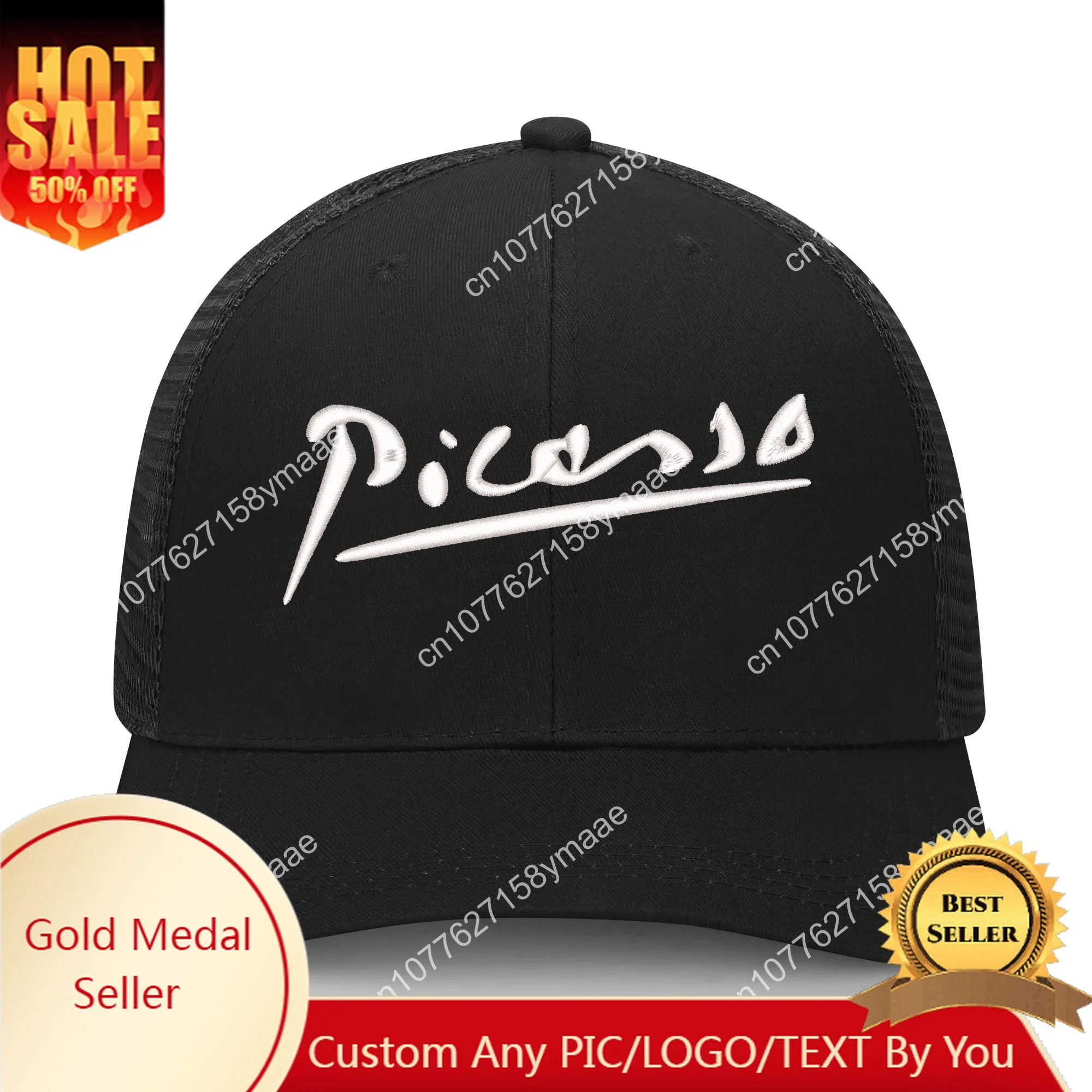 

Picasso Signature Embroidery Hat Mens Womens Sports Baseball Hat Breathable Mesh Summer Sun Visor Headwear Custom Made Caps Logo