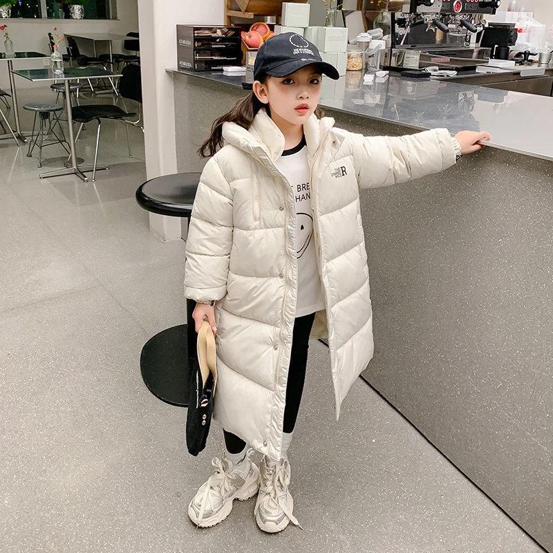 Boys Girls Cotton Padded Jacket Children Long Over-the-knee Korean Thickened Coats Kids Warm Keep Hooded Parkas CH179