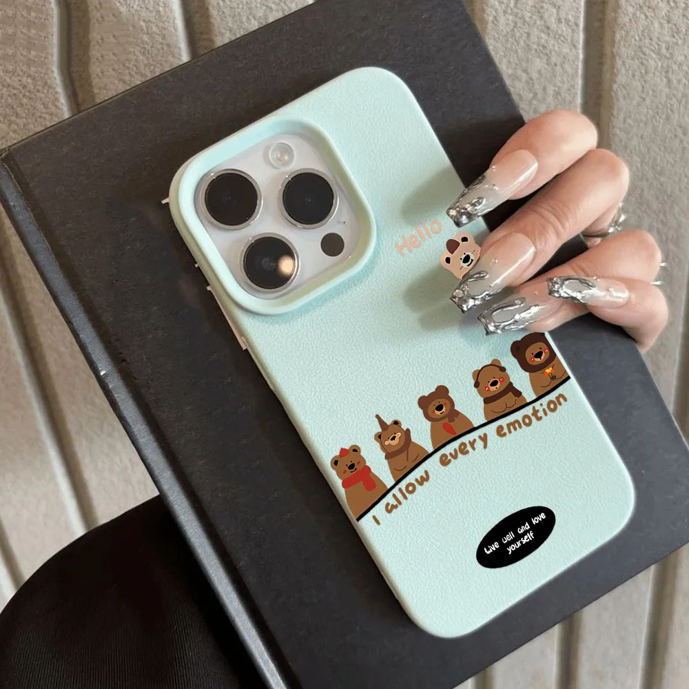 Cute Cartoon Bear Phone Case For iPhone 16 Pro Max Case for iPhone 11 13 15 12 14 Pro Max 16 Plus Shockproof Soft Leather Cover
