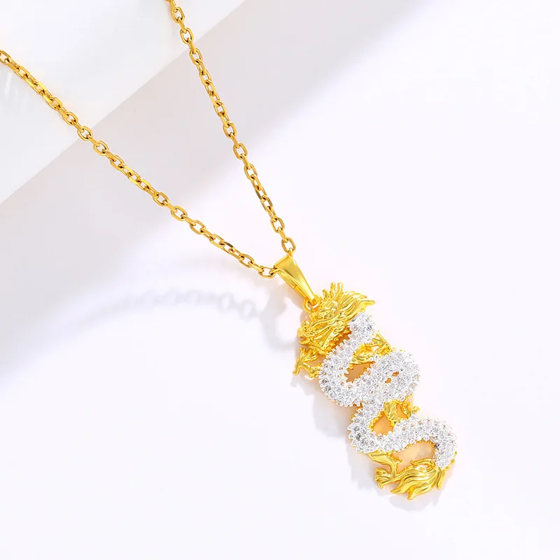 

Luxury 24K 9999 Pure Gold real gold Men's and Women's Zodiac Dragon Pendant Pan Dragon Pendant Necklace