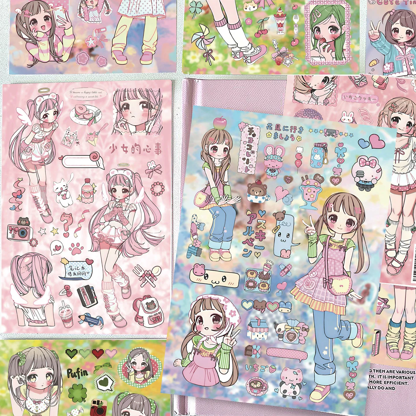 8Pcs Girl Pattern Waterproof Decor Stickers DIY Decals