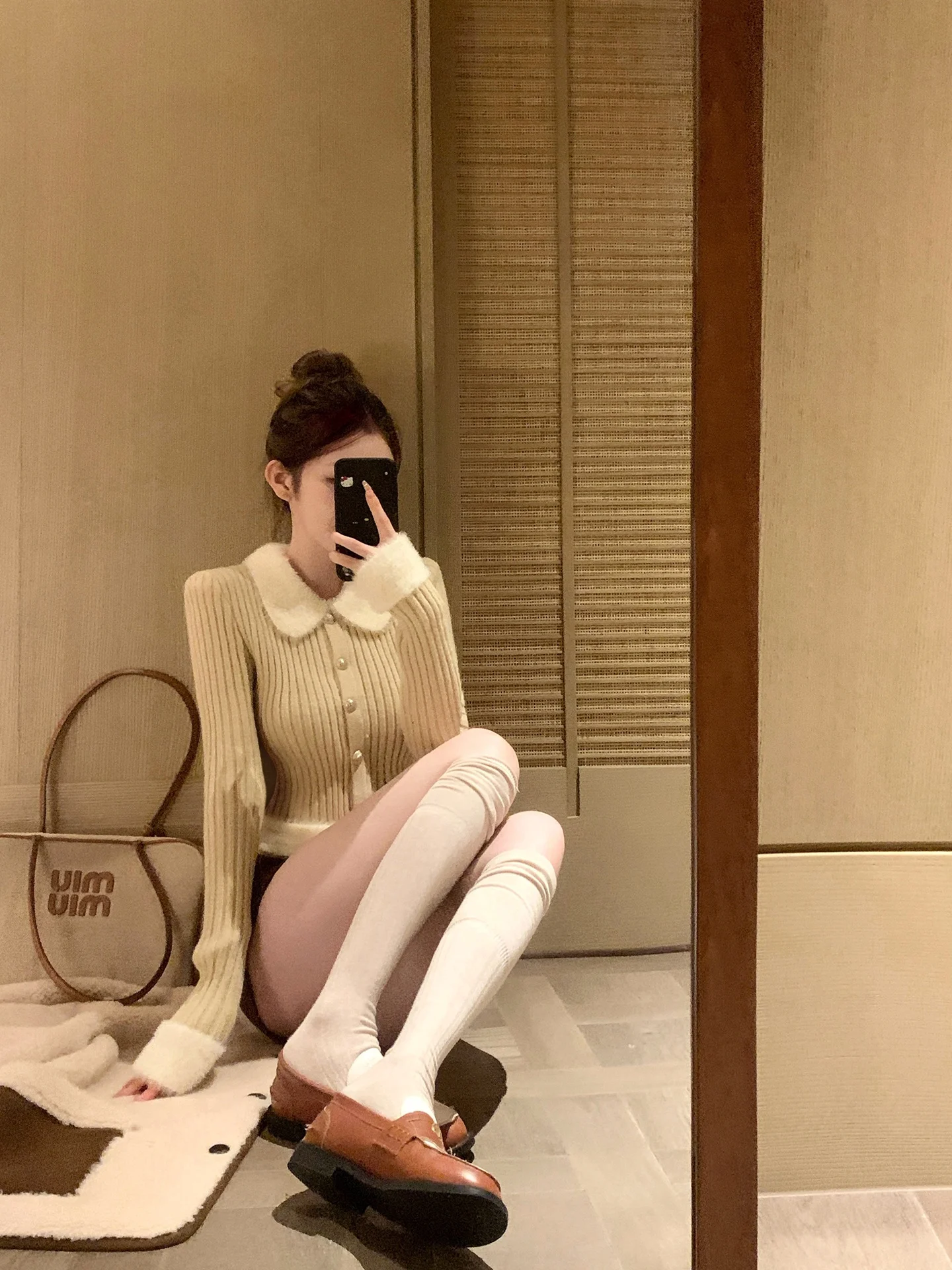 

Beau Thousand Gold Color Blo Mink Knit Cardigan Women's Autumn Winter Sweater Coat Flip Collar Long Sve Casual Sle