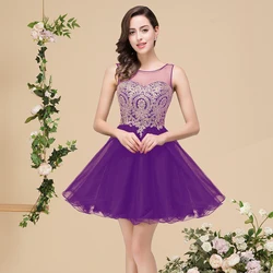 Tulle Short Homecoming Dresses Elegant A Line Burgundy Purple Blue Black O Neck Sleeveless Formal Party Gown Vestidos Graduation