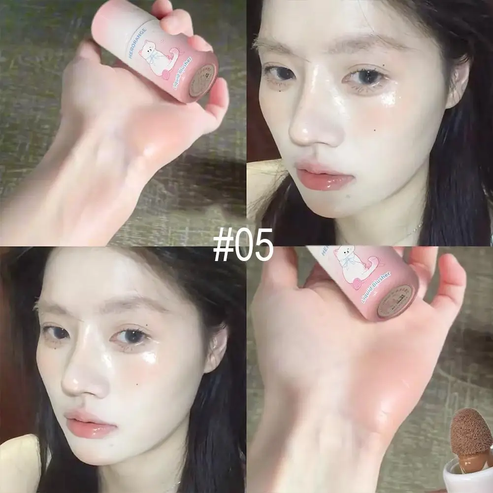 1 szt. Płynny róż do policzków, matujący makijaż, róż do twarzy z aplikatorem, kosmetyki, kolorowa gąbka, trwały róż, łatwy w użyciu pędzel, aksamitny wygląd, N0V8