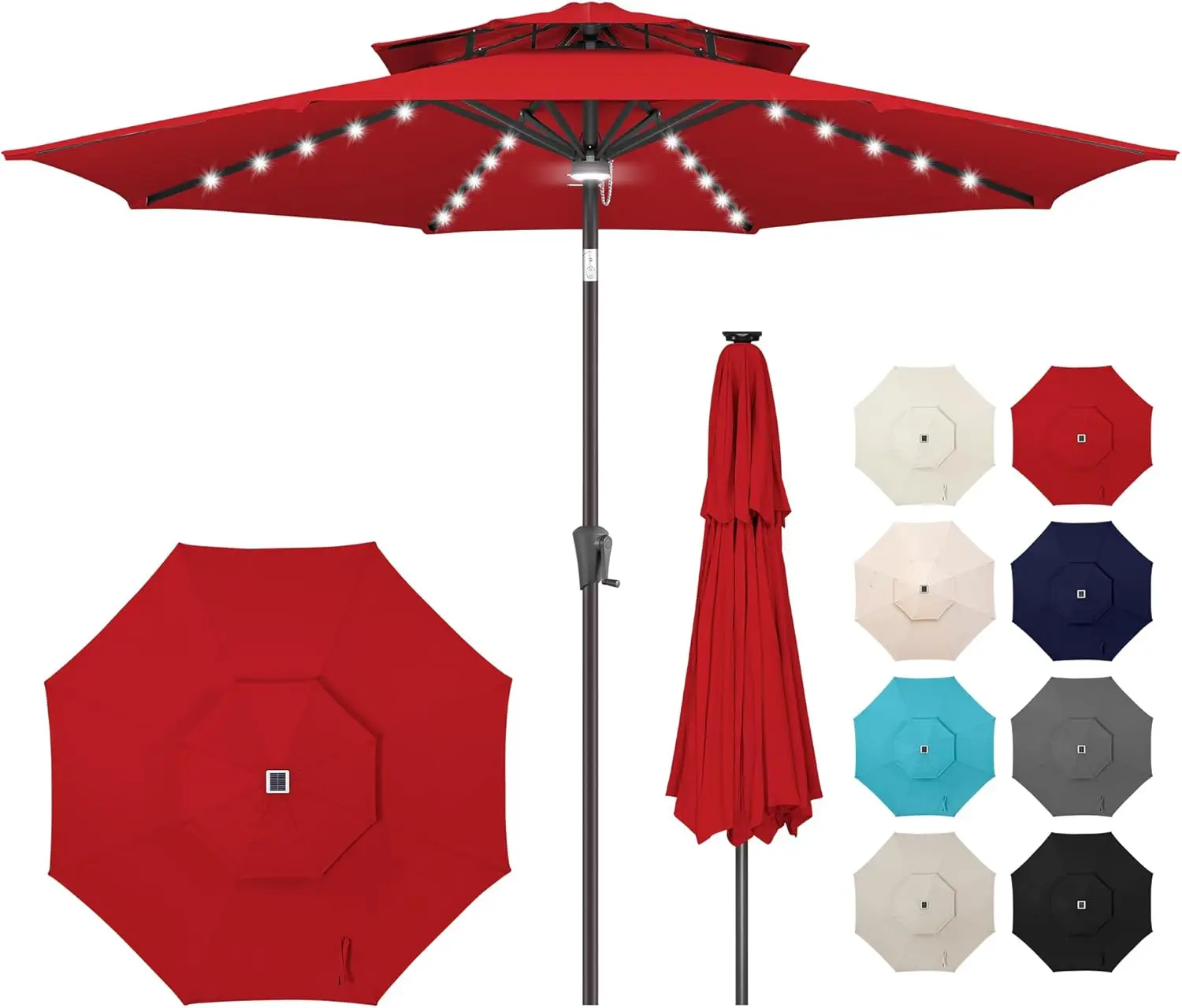 

9ft Solar Patio Umbrella with 40 LED Lights, Waterproof UV Protection, Tilt & Crank for Outdoor Use