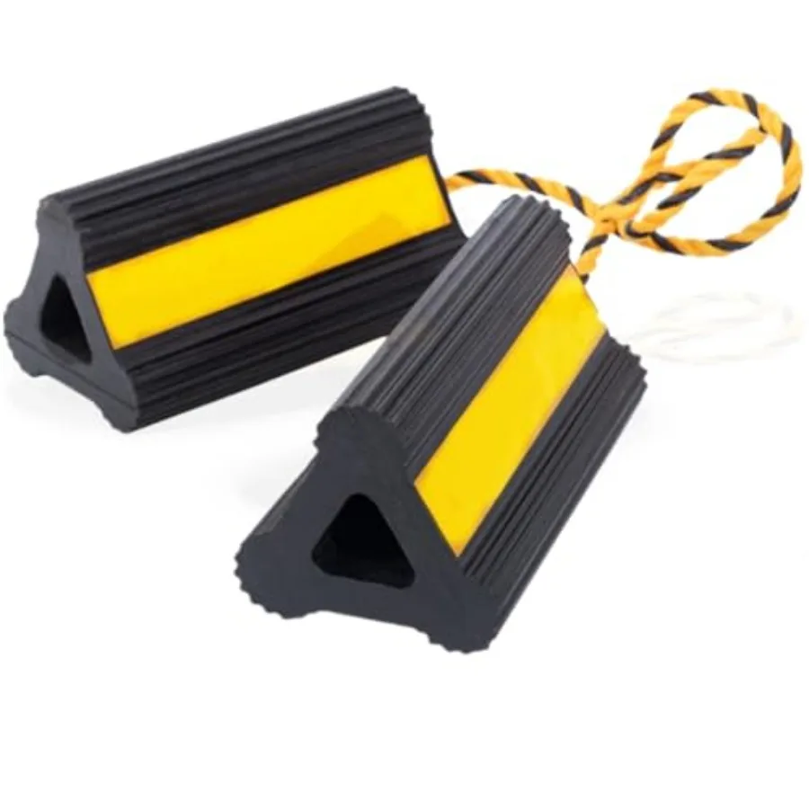 

Wheel Chocks Rubber Heavy Duty Trailer Wheel Chocks with Visibility Tape and Nylon Rope 8.27" x 4.53" x 3.94" Comes with