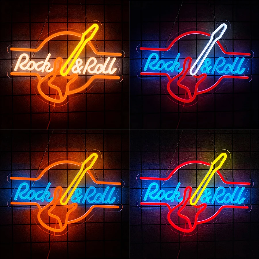 ロックンロールライブミュージックledネオンサイン、クールなギターのアイコン、バー、寝室、パーティー、音楽スタジオの装飾、音楽愛好家へのギフトに使用されます。