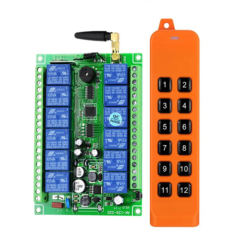 868mhz DC 12V 24V 36V 48V 12 Channel RF Wireless Remote Control System Receiver Transmitter Universal power industrial 200-3000m