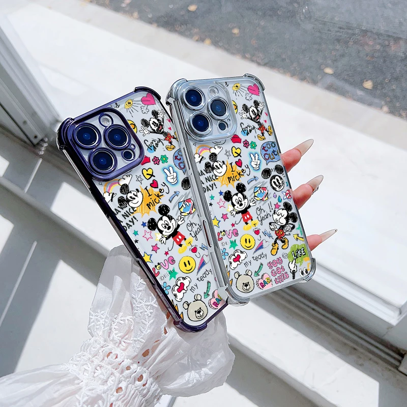 جرافيتي ميكي حافظة مضادة للصدمات لهاتف OPPO Reno 14F 14 13F 12F 11F 13 12 11 10 Pro Plus 8T Reno14F غلاف هاتف لطيف ناعم شفاف #3